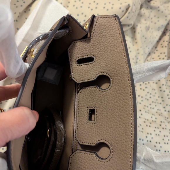 Chic Taupe Satchel with Gold Accents - Picture 2 of 5